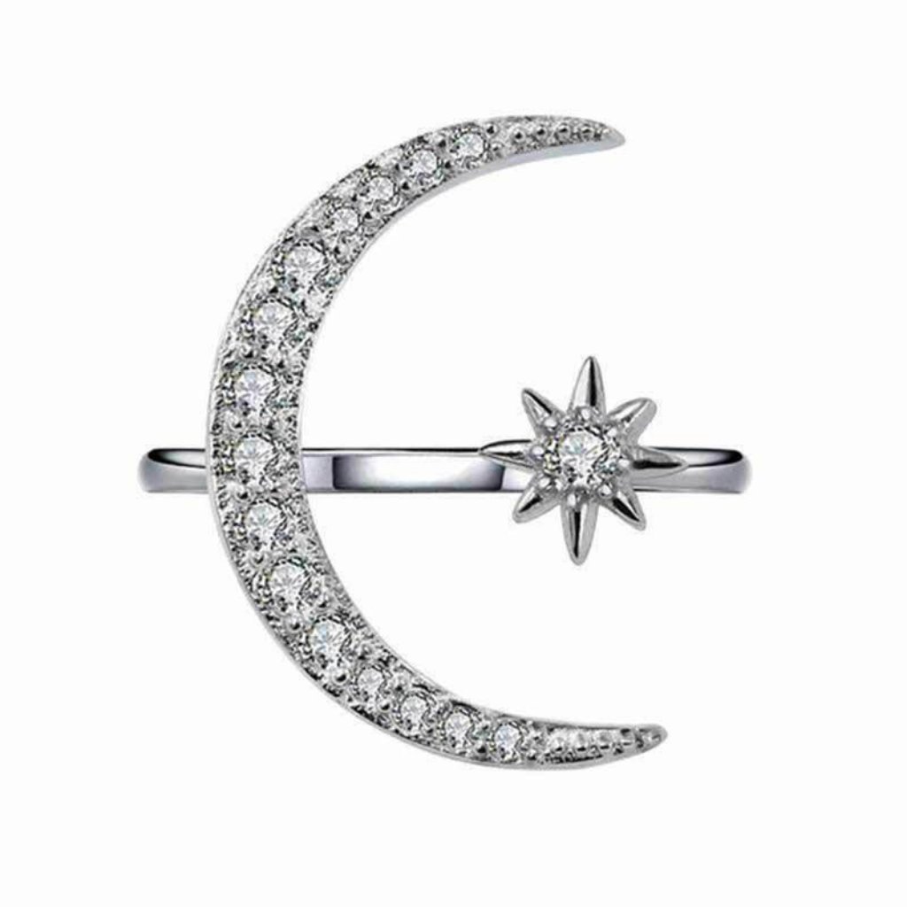 Star Moon 925 Silver Size Adjustable 6-10
